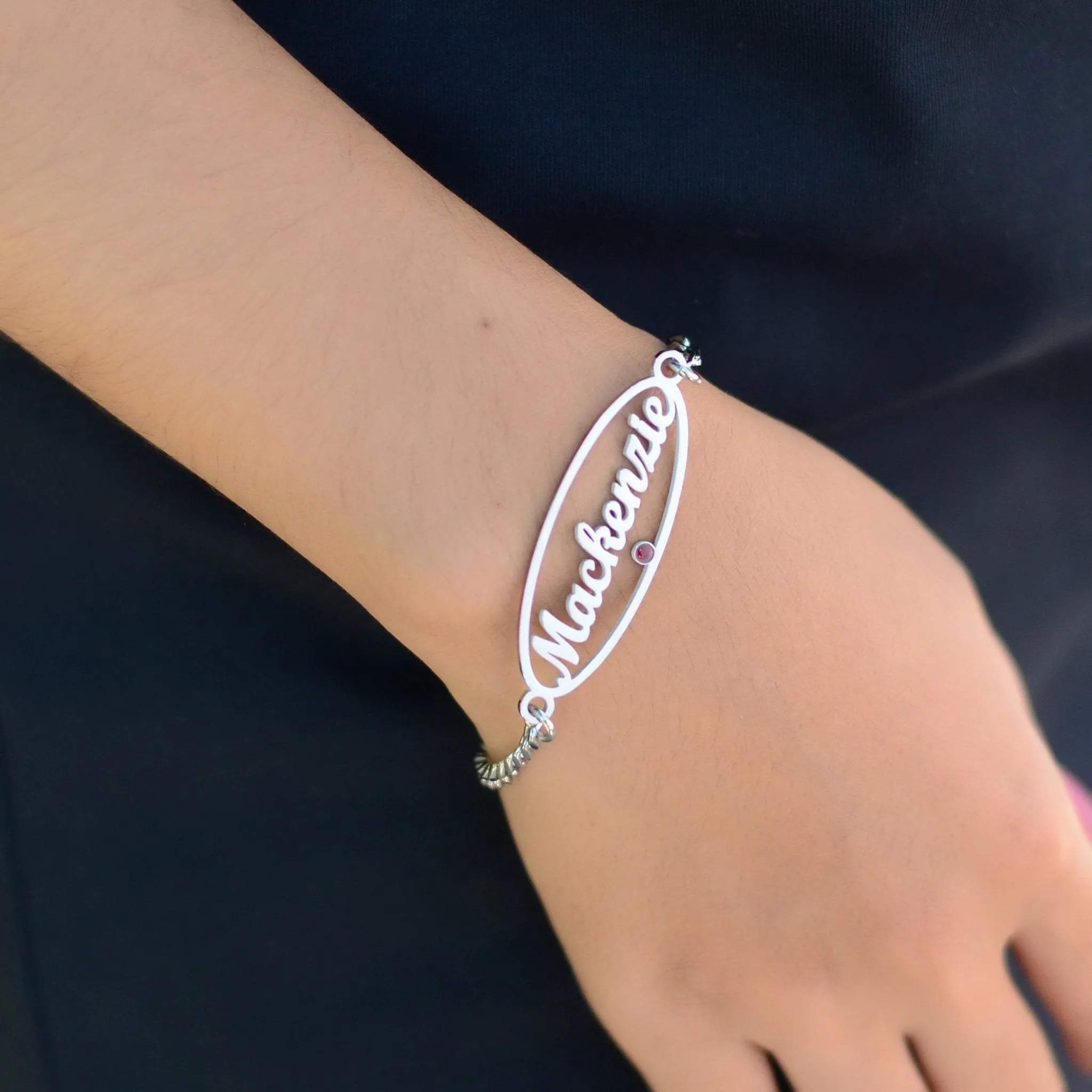 Oval Name Bracelet with Birthstone