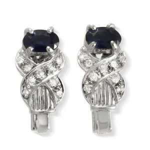 Oval Shaped Blue Sapphire And Diamond Earrings, White Gold