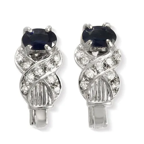 Oval Shaped Blue Sapphire And Diamond Earrings, White Gold