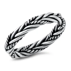 Oxidized Braided Rope Wholesale Ring New .925 Sterling Silver Band Sizes 5-12