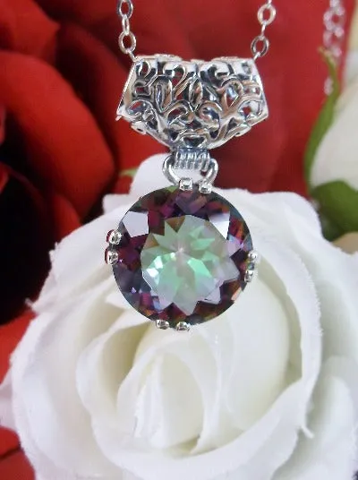P7, Fleur de Lis Round Gem Pendant, Vintage Art Deco Necklace, Design#P7