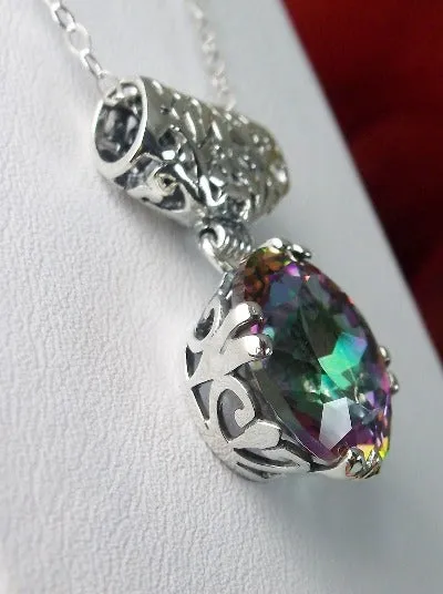 P7, Fleur de Lis Round Gem Pendant, Vintage Art Deco Necklace, Design#P7