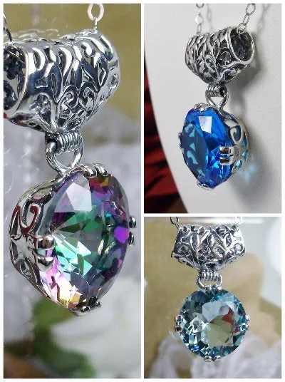 P7, Fleur de Lis Round Gem Pendant, Vintage Art Deco Necklace, Design#P7