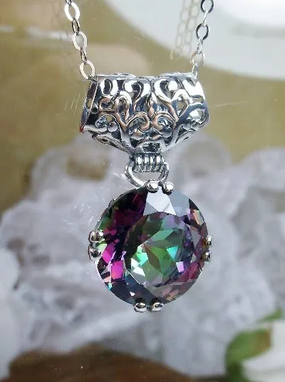 P7, Fleur de Lis Round Gem Pendant, Vintage Art Deco Necklace, Design#P7
