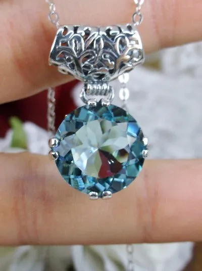 P7, Fleur de Lis Round Gem Pendant, Vintage Art Deco Necklace, Design#P7