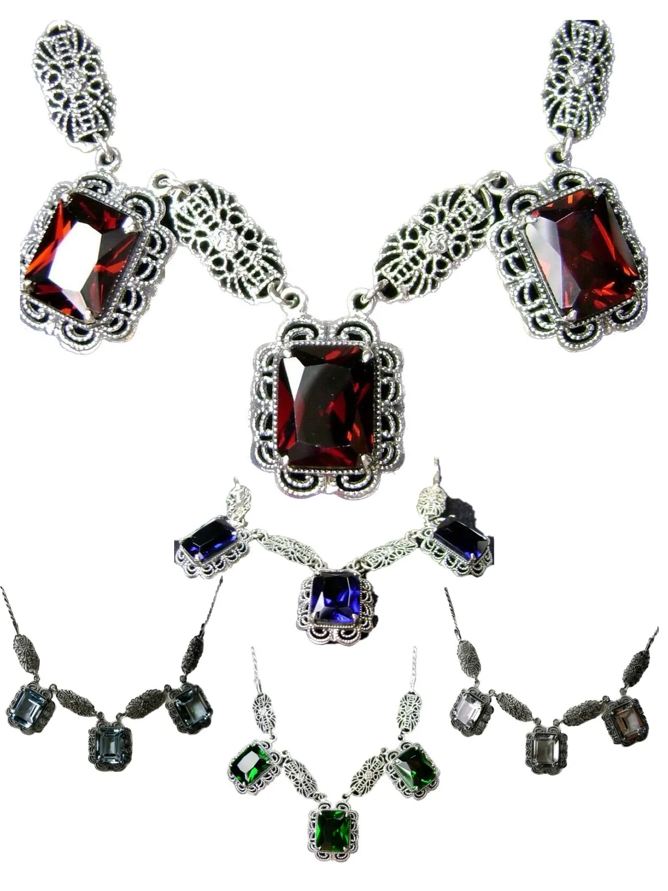 P8, Festoon Necklace, Triple Gem Vintage Jewelry, P8