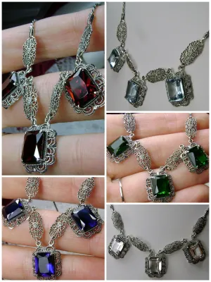 P8, Festoon Necklace, Triple Gem Vintage Jewelry, P8