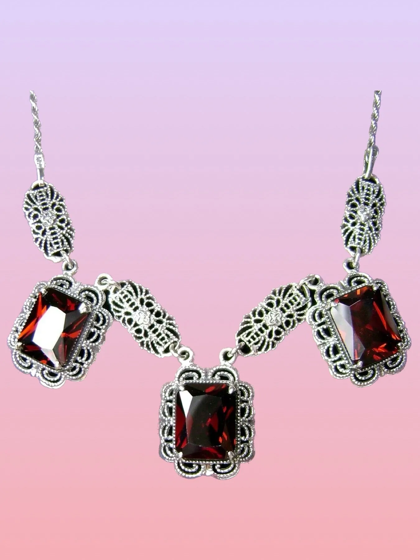 P8, Festoon Necklace, Triple Gem Vintage Jewelry, P8