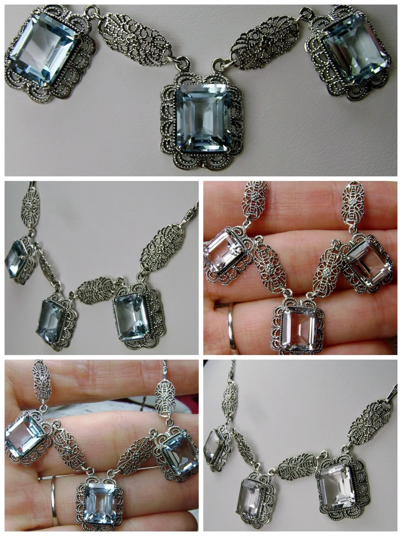 P8, Festoon Necklace, Triple Natural Gem Necklace, Vintage Jewelry, P8
