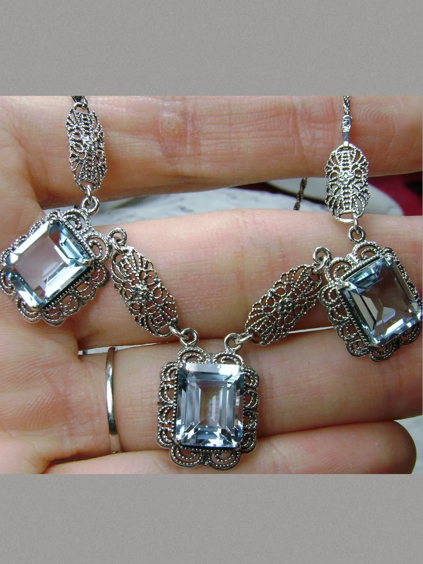 P8, Festoon Necklace, Triple Natural Gem Necklace, Vintage Jewelry, P8