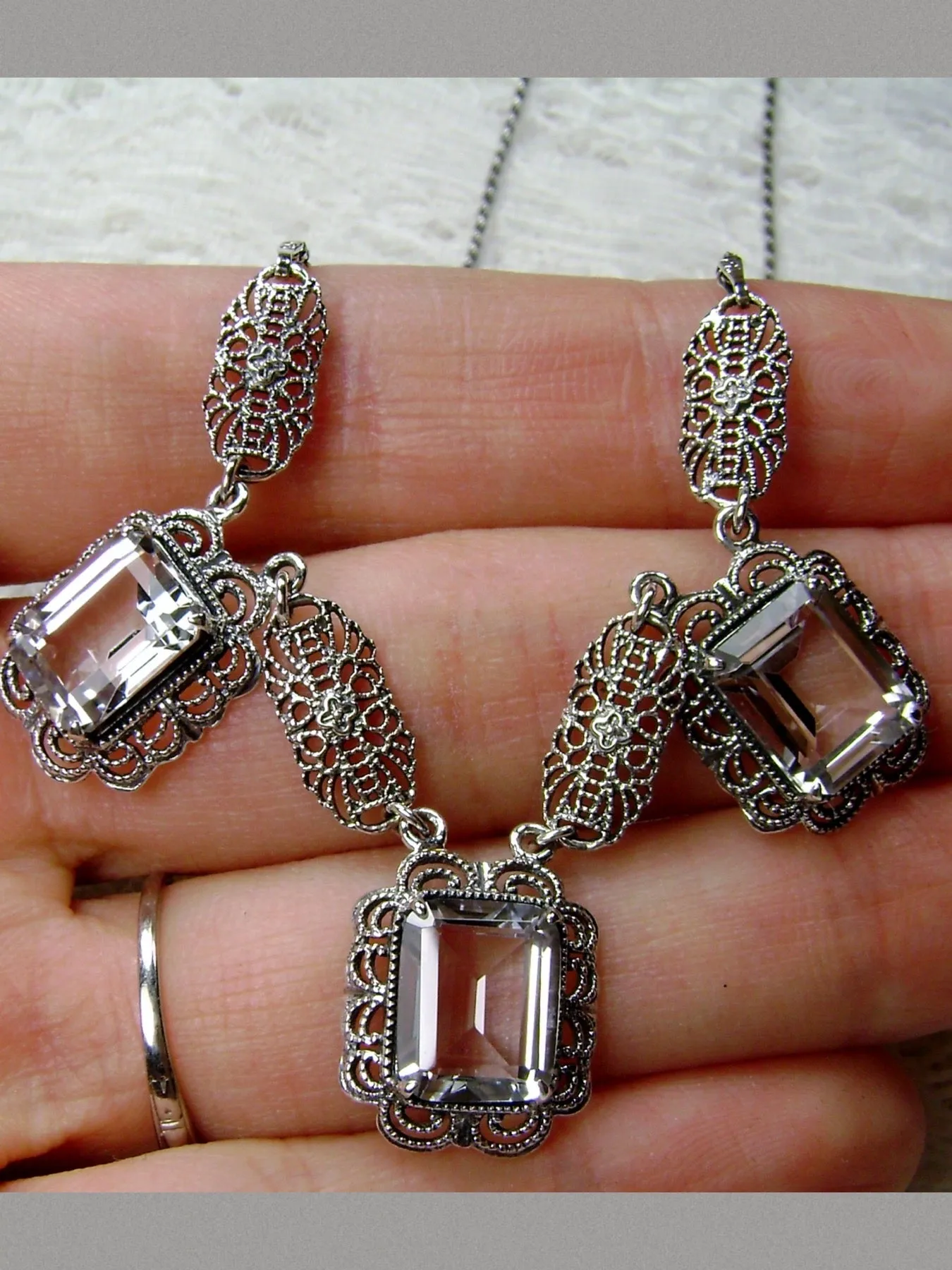 P8, Festoon Necklace, Triple Natural Gem Necklace, Vintage Jewelry, P8