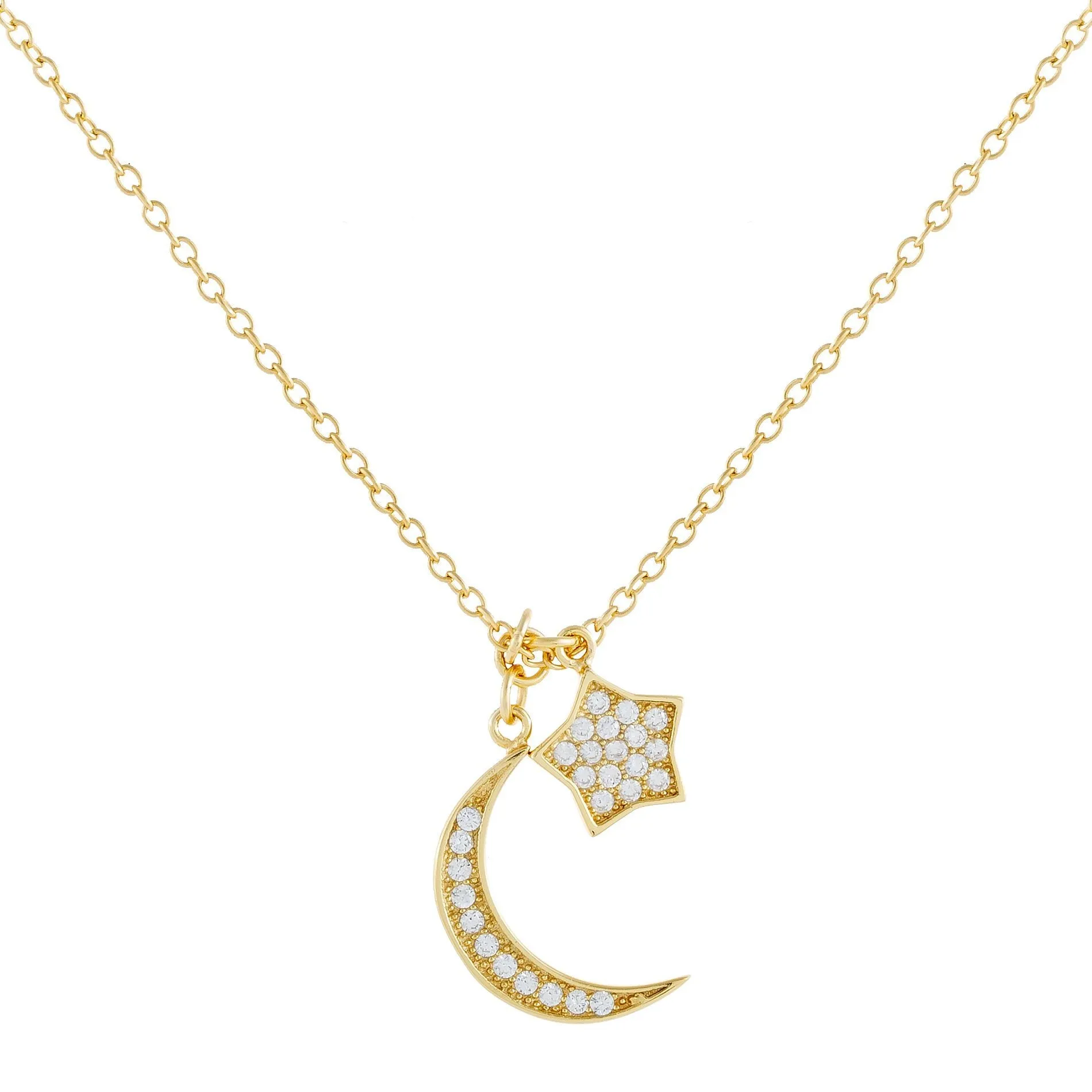 Pavé Star X Crescent Necklace