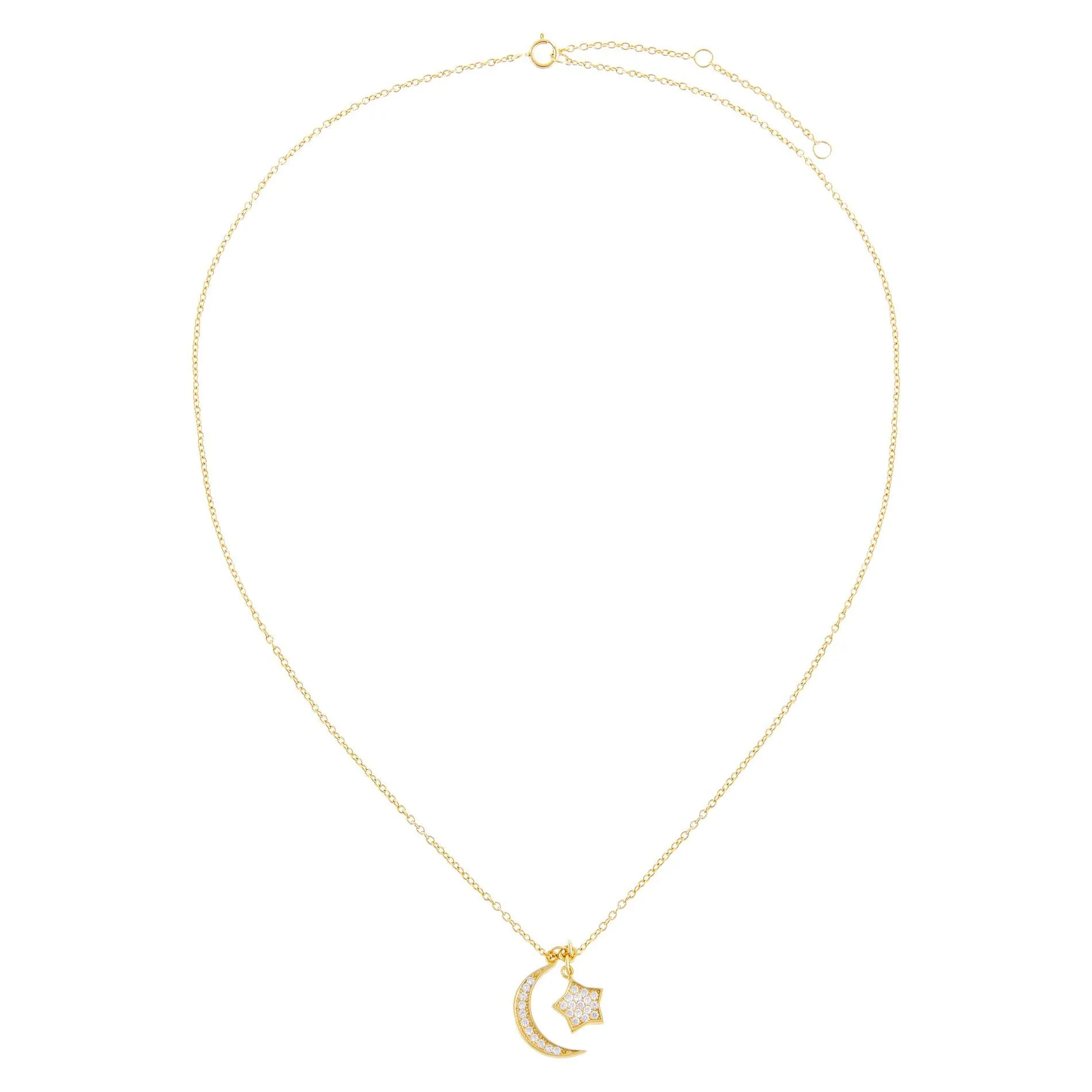 Pavé Star X Crescent Necklace