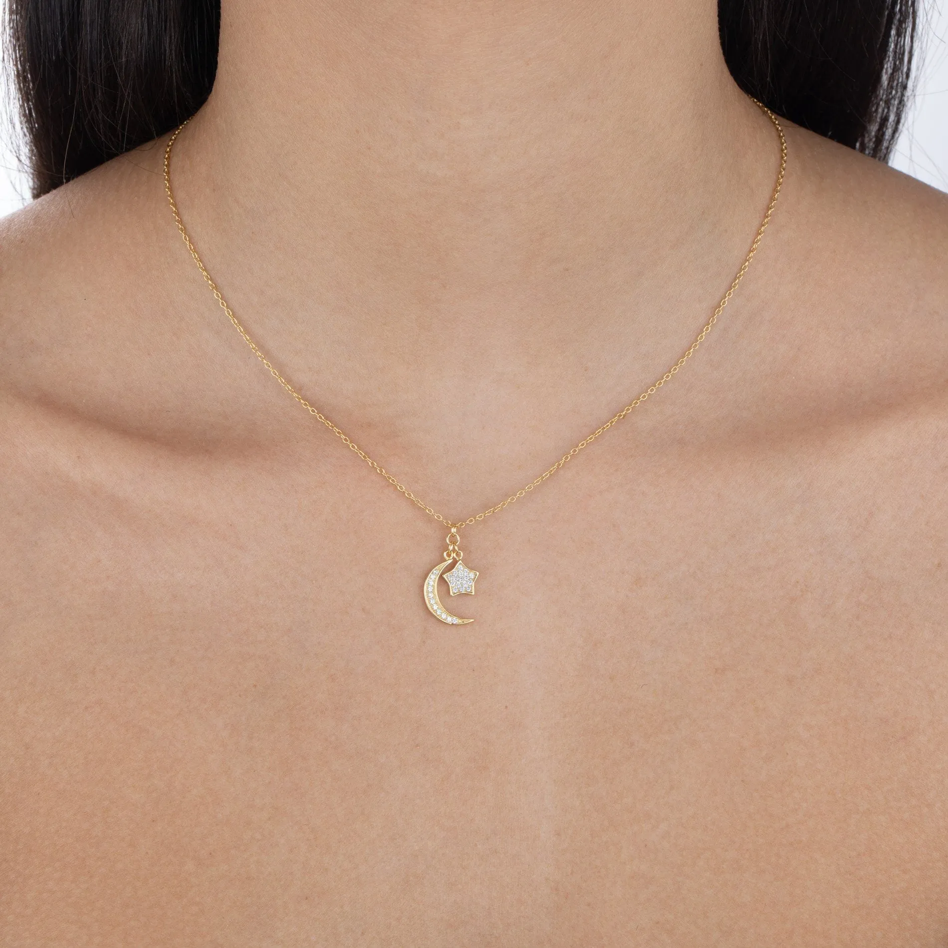 Pavé Star X Crescent Necklace