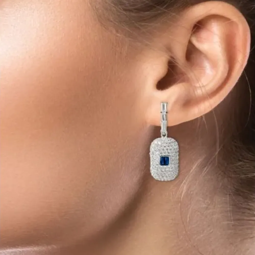 Pave CZ Drop Earrings with Baguettes