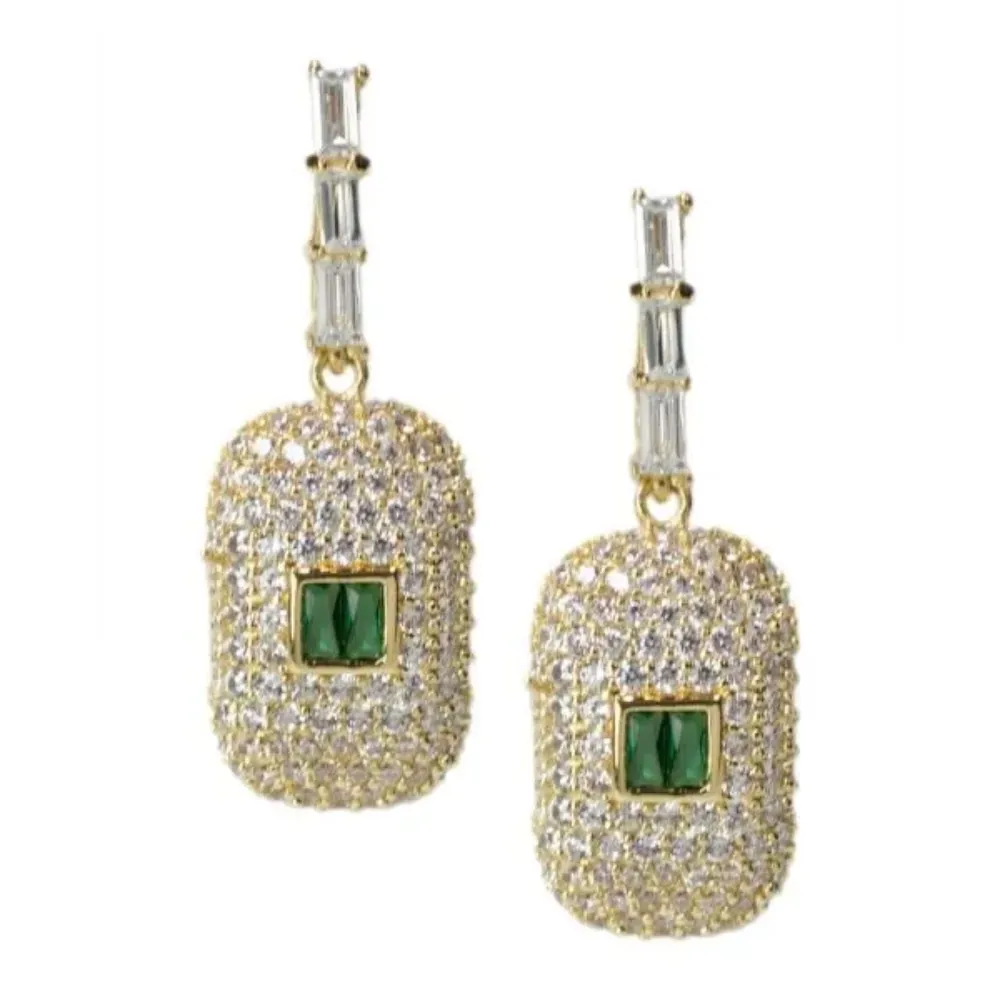 Pave CZ Drop Earrings with Baguettes