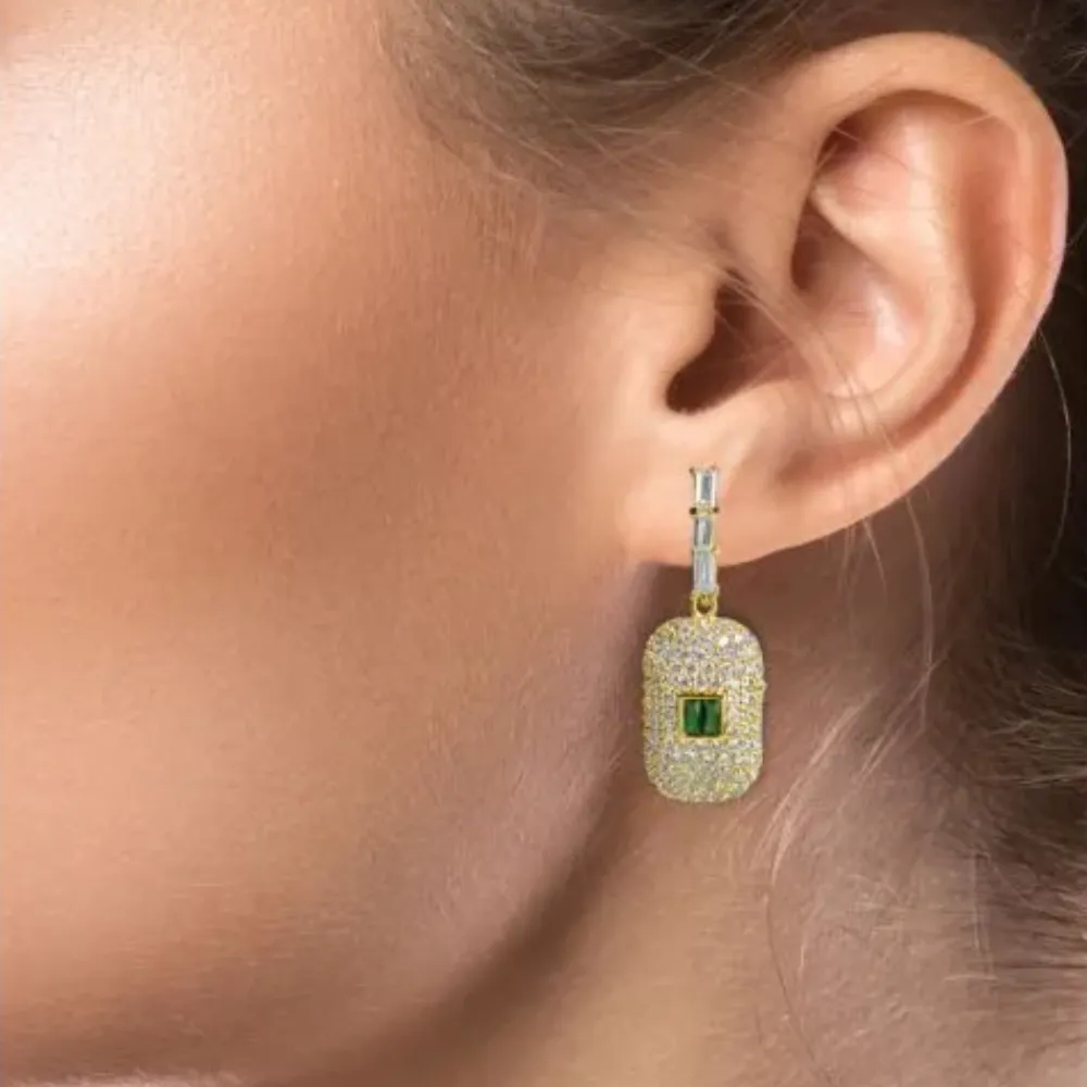 Pave CZ Drop Earrings with Baguettes
