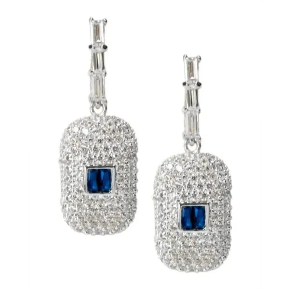 Pave CZ Drop Earrings with Baguettes