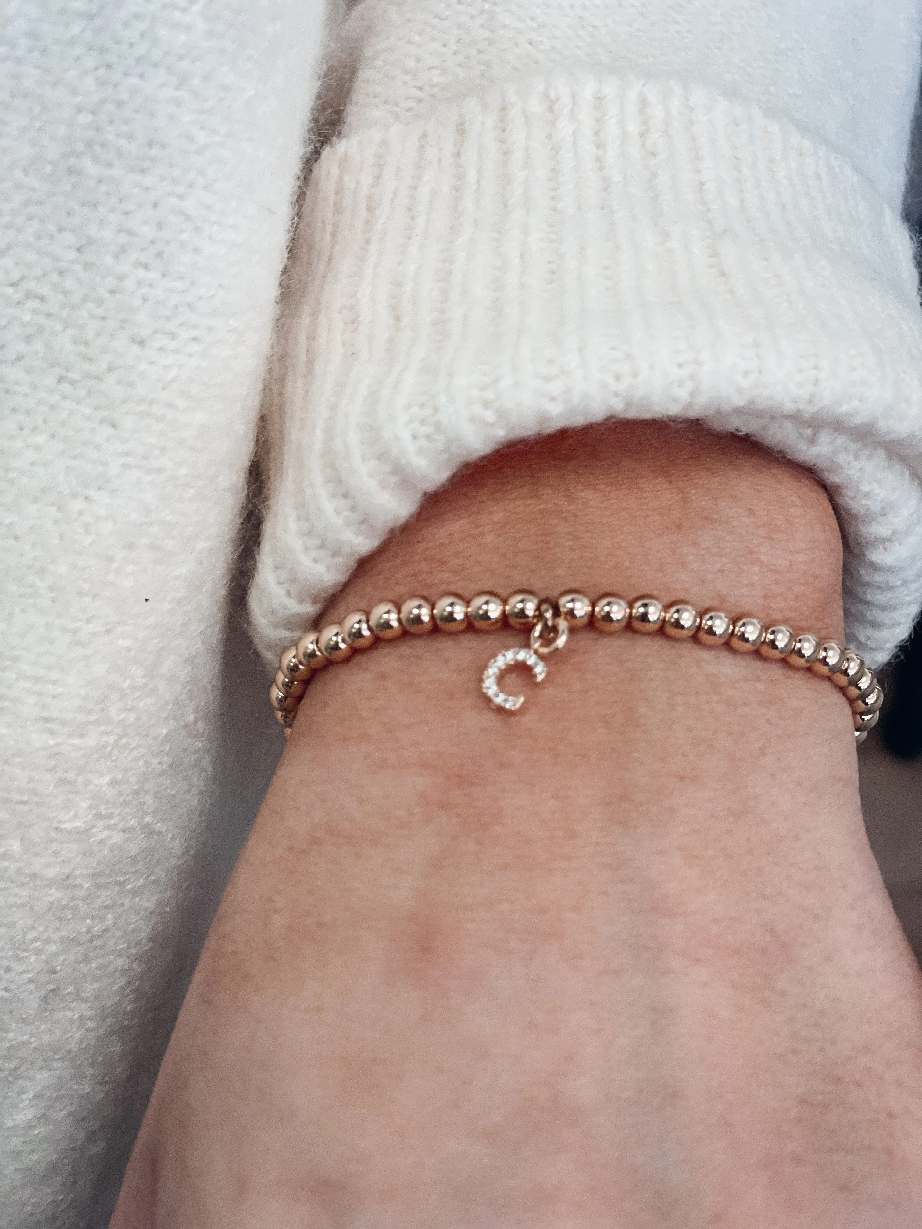Pave Initial Beaded Stretch Bracelet