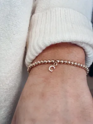Pave Initial Beaded Stretch Bracelet