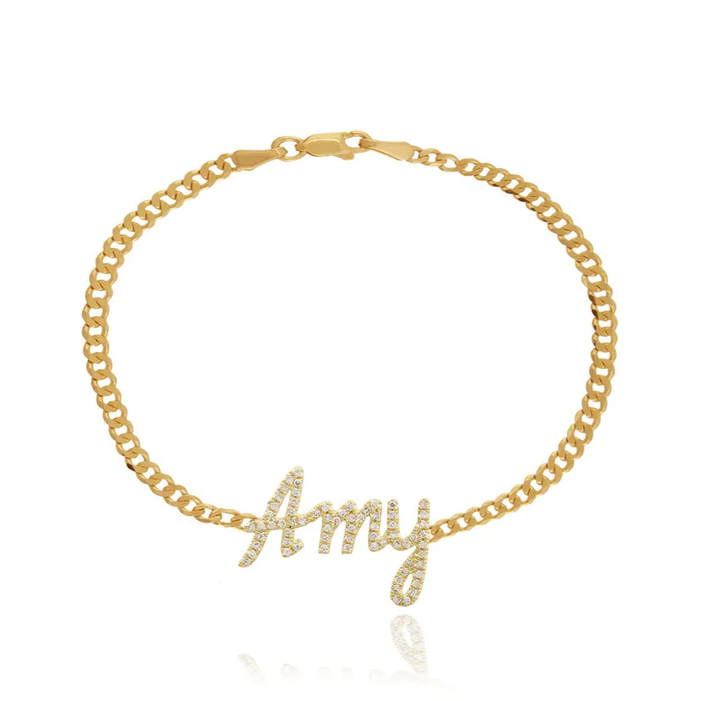 Pave Name Flat Cuban Bracelet