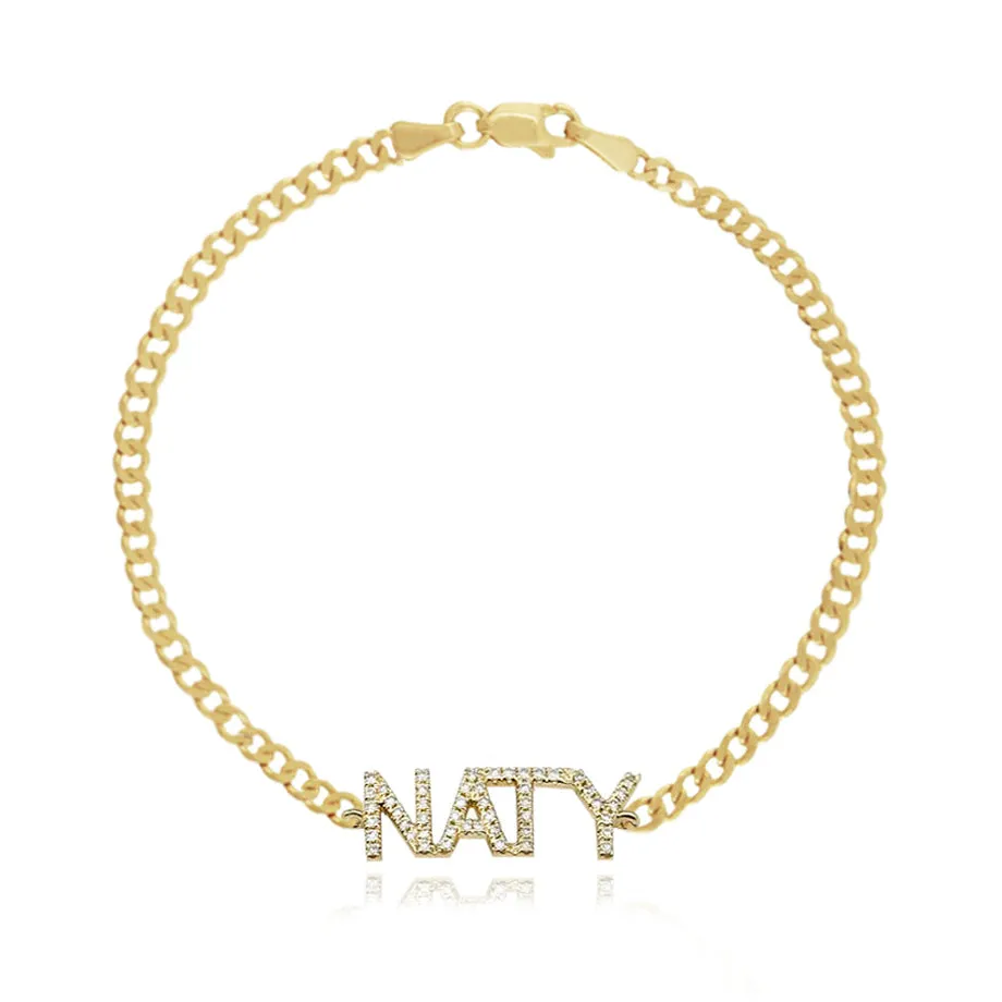Pave Name Flat Cuban Bracelet