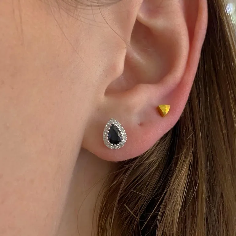 Pear Blue Sapphire Diamond Halo Stud Earrings