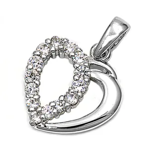 Pendant Cluster Teardrop Heart Clear Simulated CZ .925 Sterling Silver Charm