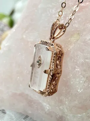 Pendant, Frosted Camphor Glass Rose Gold plated Necklace #P232