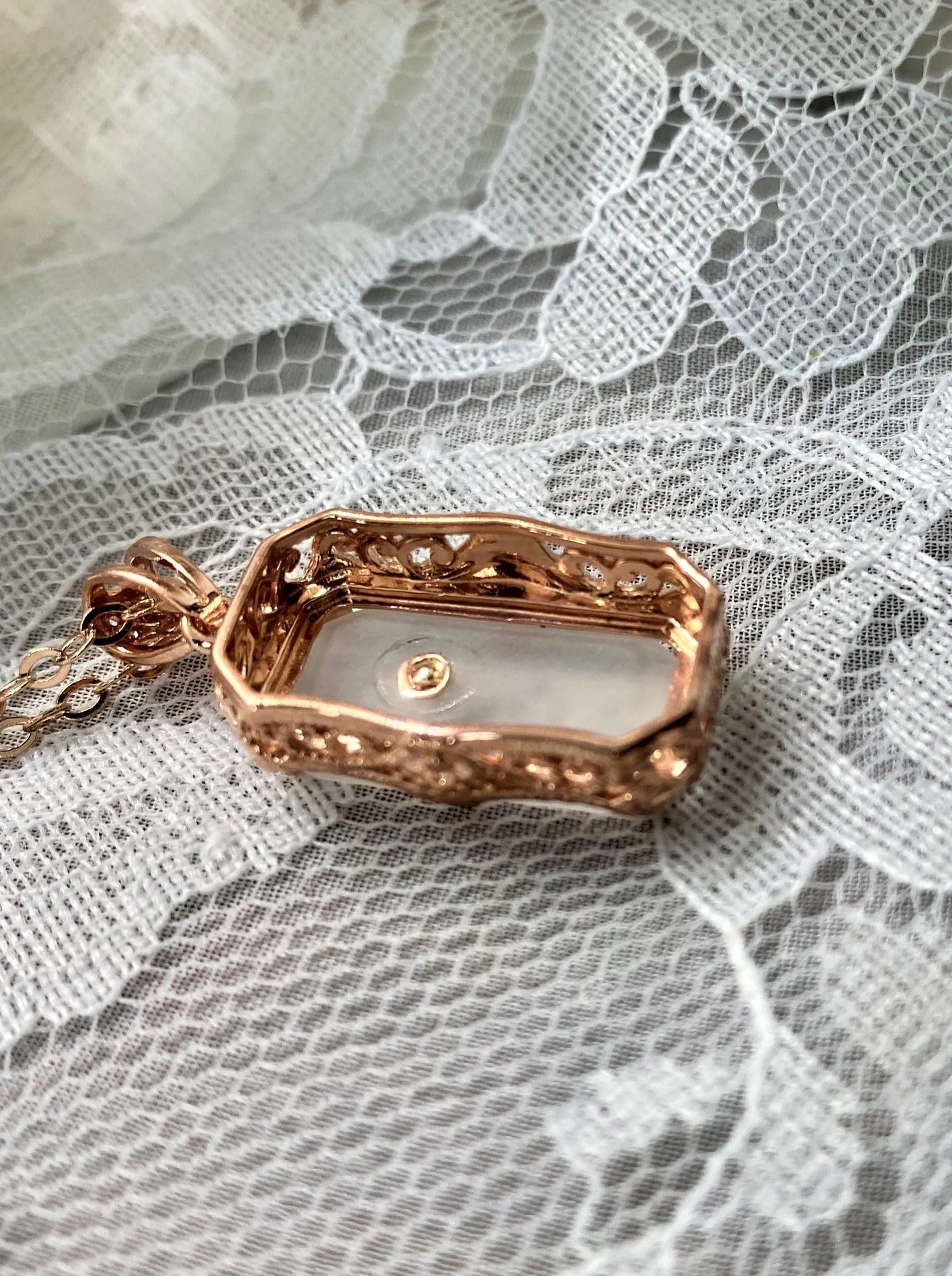 Pendant, Frosted Camphor Glass Rose Gold plated Necklace #P232