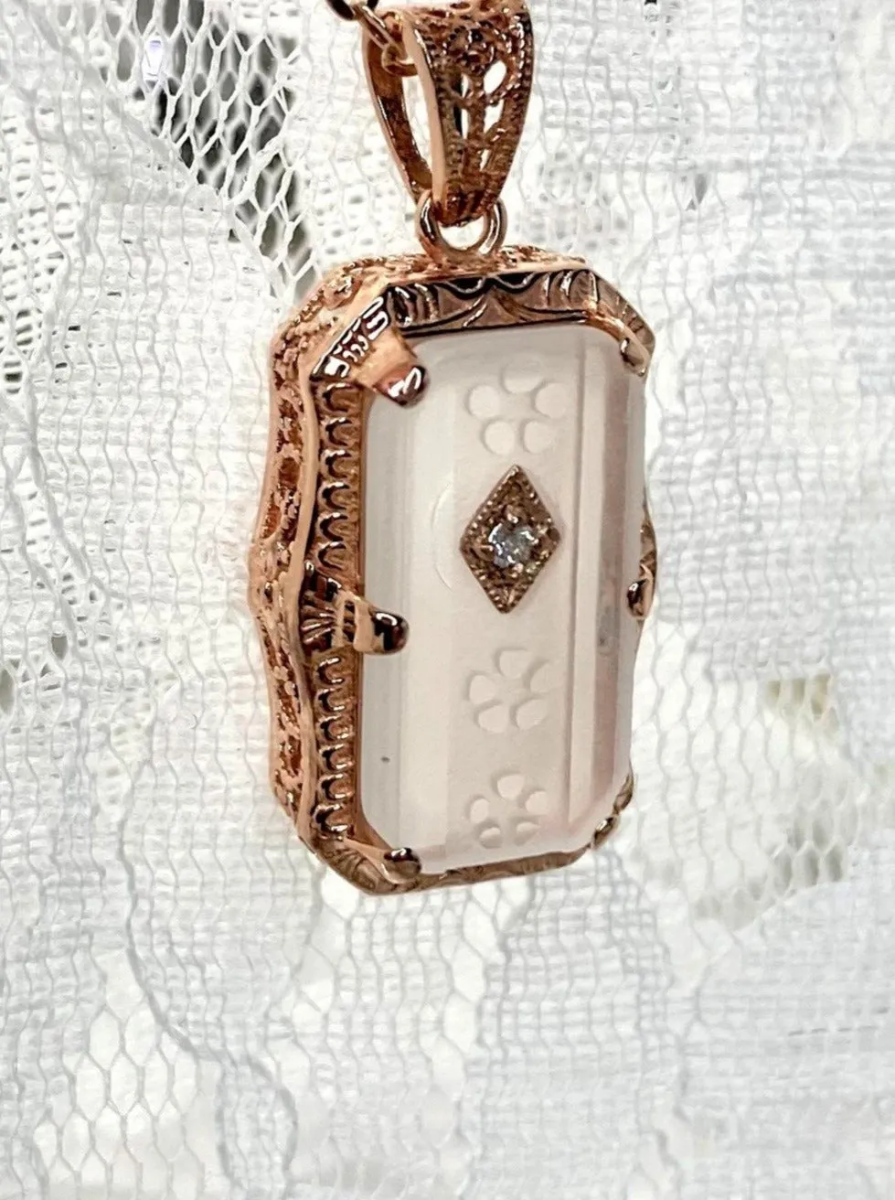 Pendant, Frosted Camphor Glass Rose Gold plated Necklace #P232