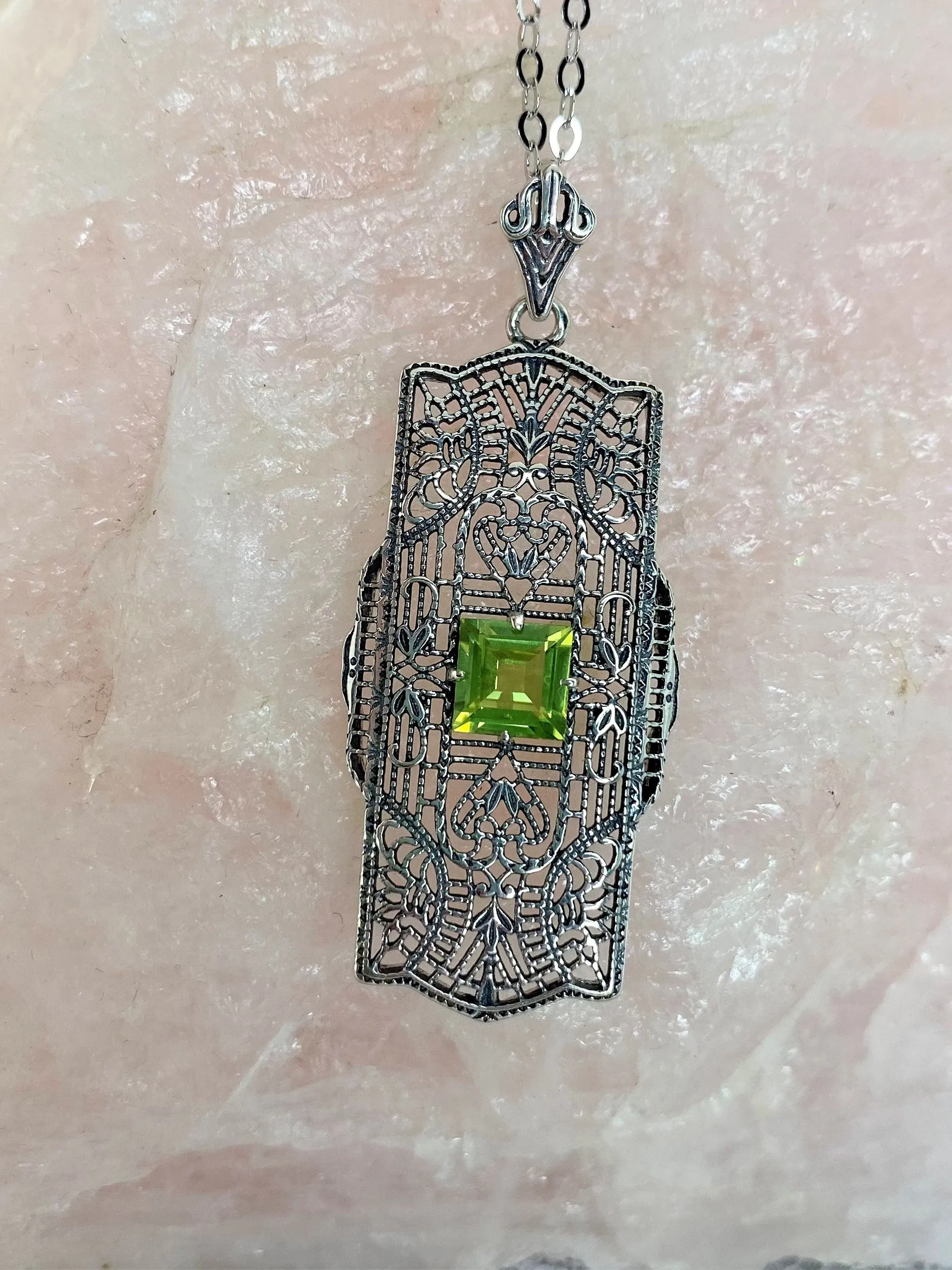 Peridot Pendant, Natural Gemstone, Art Deco Necklace #P26