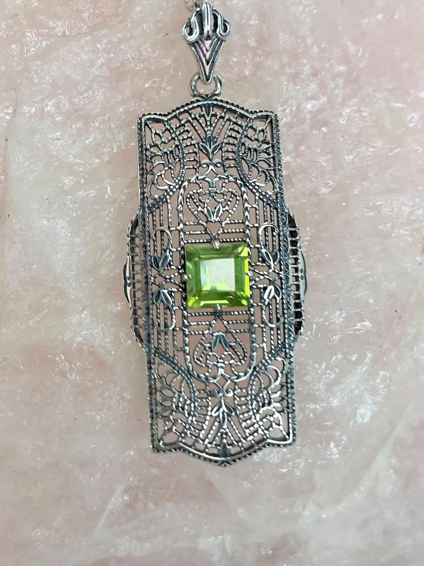 Peridot Pendant, Natural Gemstone, Art Deco Necklace #P26