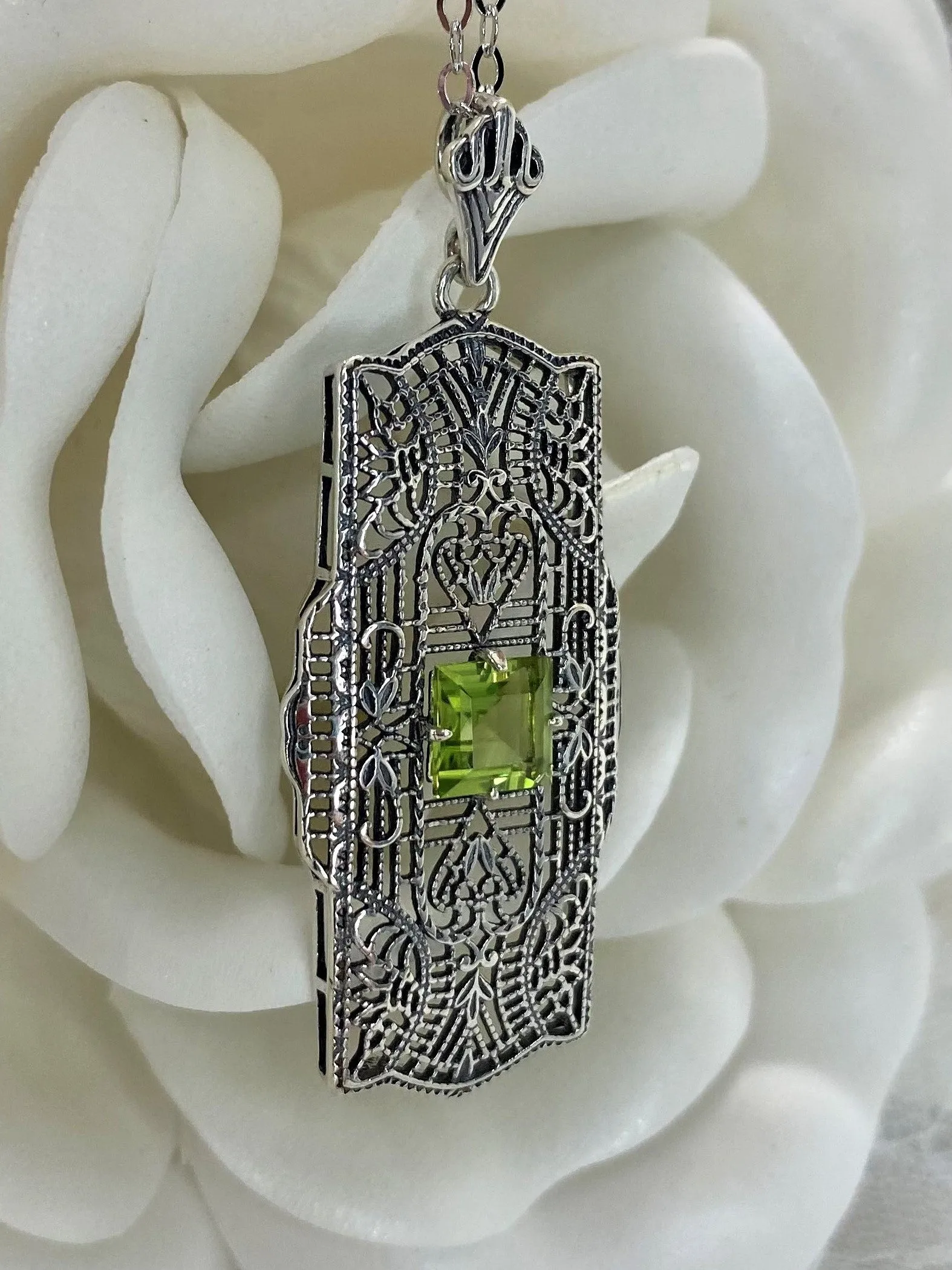 Peridot Pendant, Natural Gemstone, Art Deco Necklace #P26
