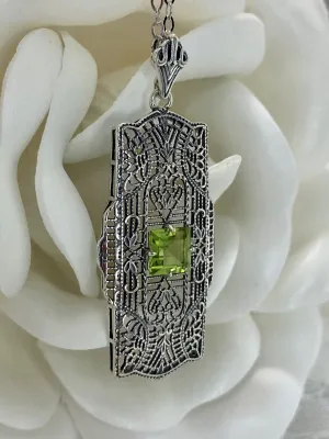 Peridot Pendant, Natural Gemstone, Art Deco Necklace #P26