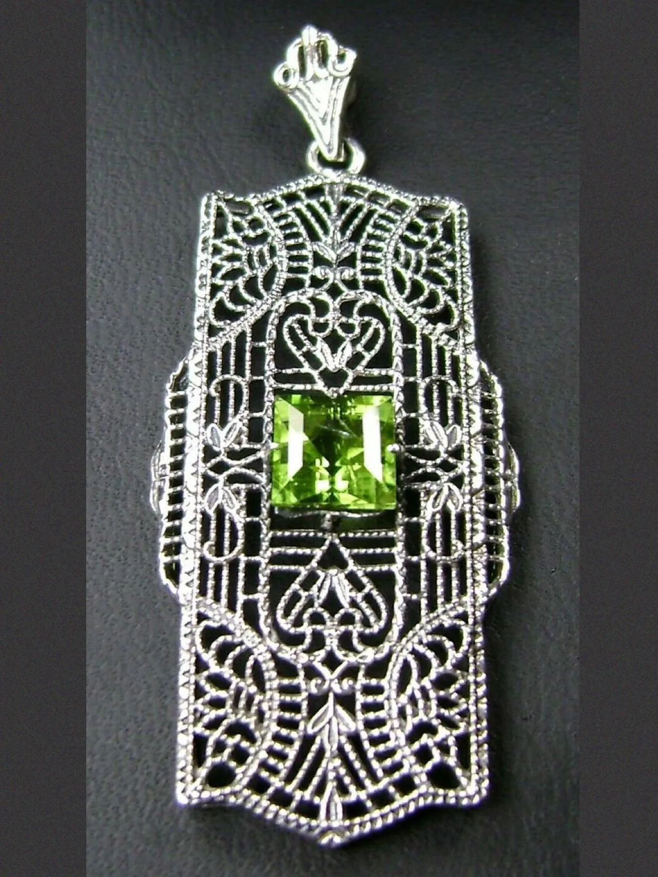 Peridot Pendant, Natural Gemstone, Art Deco Necklace #P26