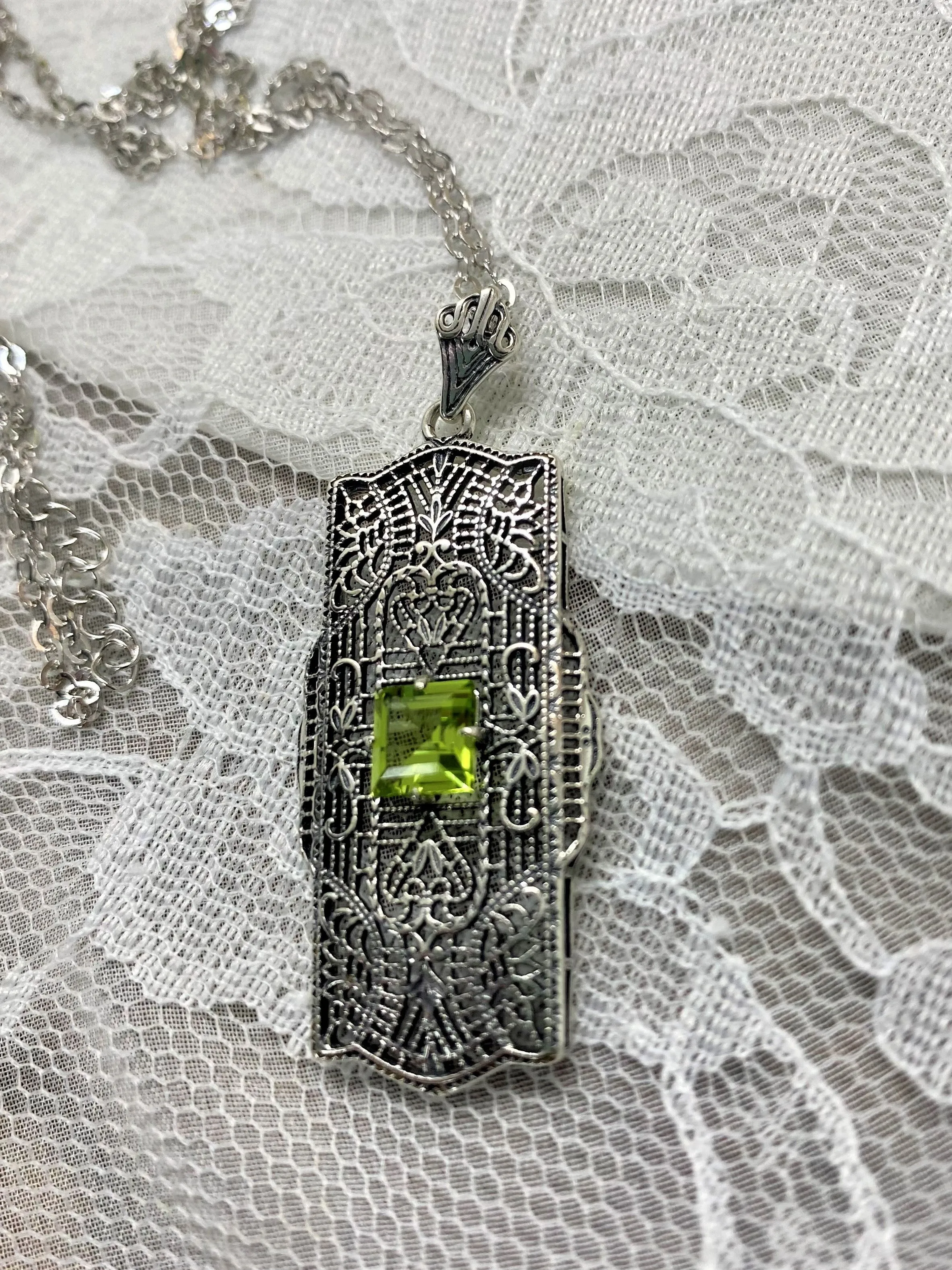 Peridot Pendant, Natural Gemstone, Art Deco Necklace #P26