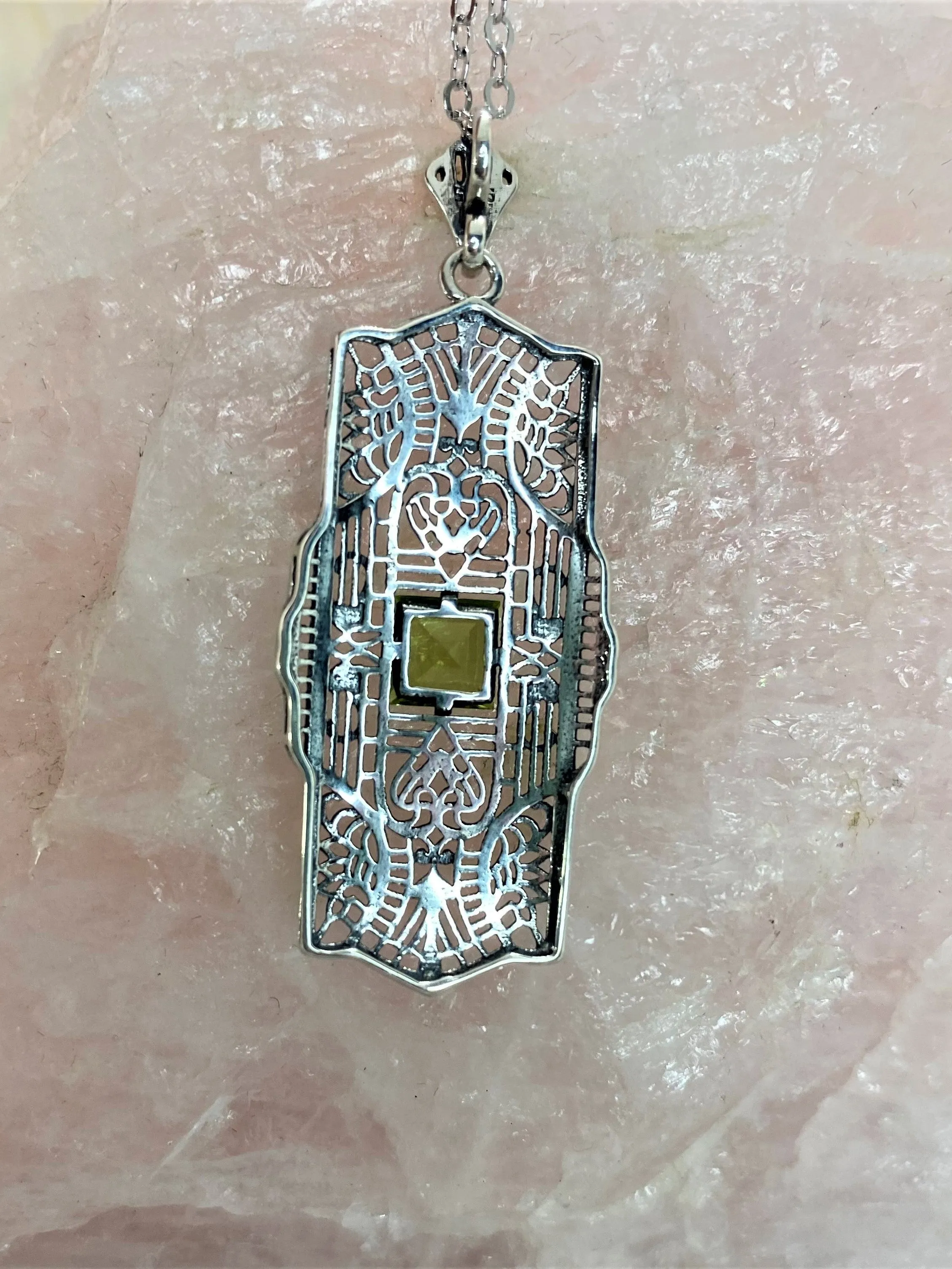Peridot Pendant, Natural Gemstone, Art Deco Necklace #P26
