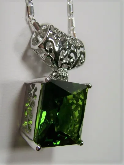 Peridot Pendant Square Gem Sterling Silver Art Deco Jewelry #P45 - Ready to Ship