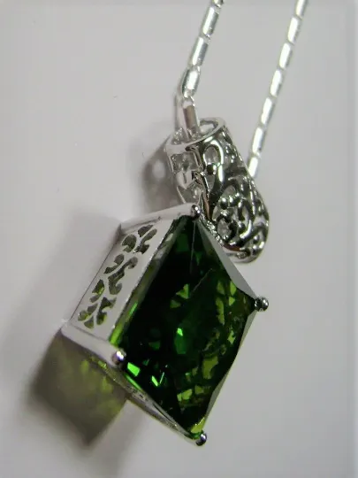 Peridot Pendant Square Gem Sterling Silver Art Deco Jewelry #P45 - Ready to Ship
