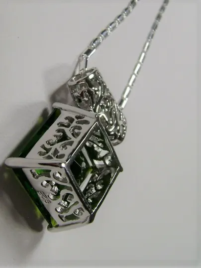 Peridot Pendant Square Gem Sterling Silver Art Deco Jewelry #P45 - Ready to Ship