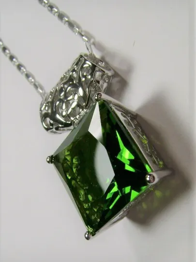 Peridot Pendant Square Gem Sterling Silver Art Deco Jewelry #P45 - Ready to Ship