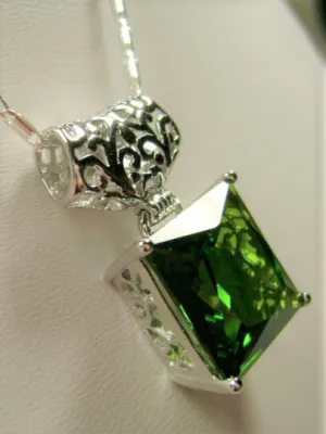Peridot Pendant, Square Gem, Sterling Silver Art Deco Jewelry #P45