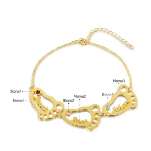 Personalized Baby Feet 3 Names 3 Stones Bracelet