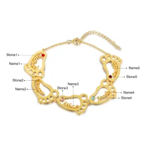 Personalized Baby Feet 5 Names 5 Stones Bracelet