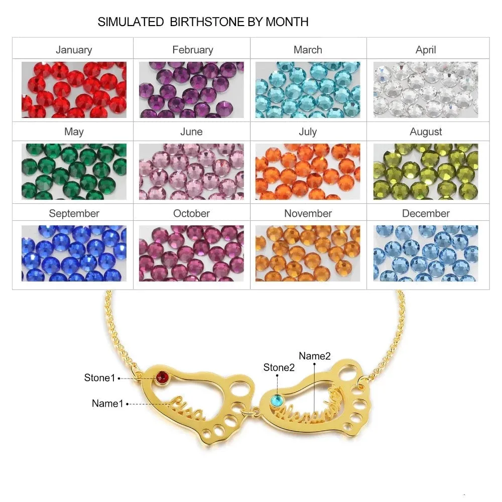 Personalized Baby Feet 5 Names 5 Stones Bracelet