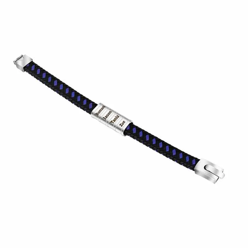 Personalized Blue & Black Vintage Bracelet Engraved Multi-Layered Weave Family Bracelets