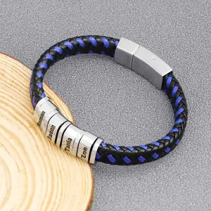 Personalized Blue & Black Vintage Bracelet Engraved Multi-Layered Weave Family Bracelets