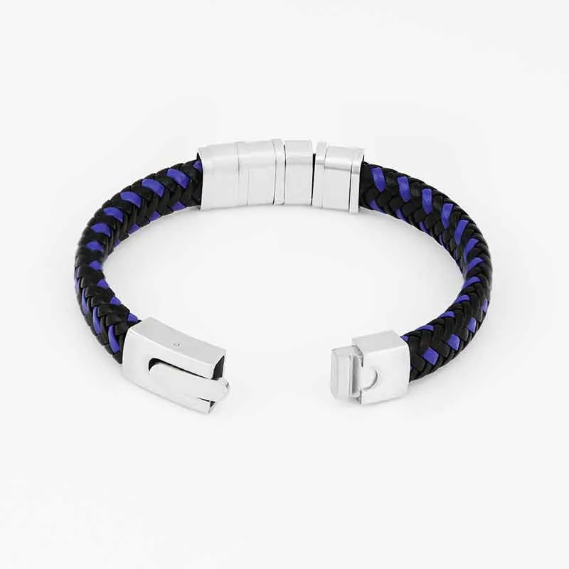 Personalized Blue & Black Vintage Bracelet Engraved Multi-Layered Weave Family Bracelets