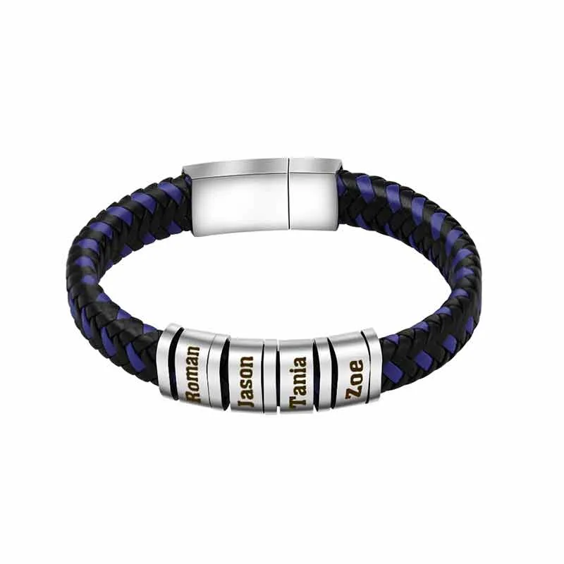 Personalized Blue & Black Vintage Bracelet Engraved Multi-Layered Weave Family Bracelets